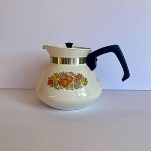 Vintage Floral White Coffee Pot Black Handle Corningware Spice of Life 6 cup